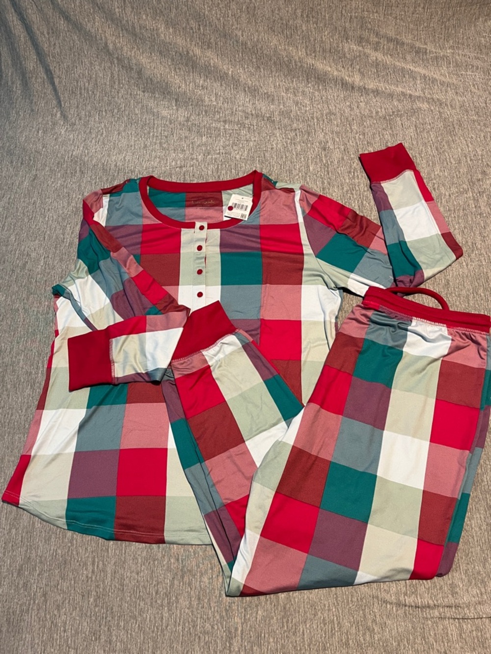 Ladies Plaid Two-Piece Pajama Set - Pink, Teal & Cream